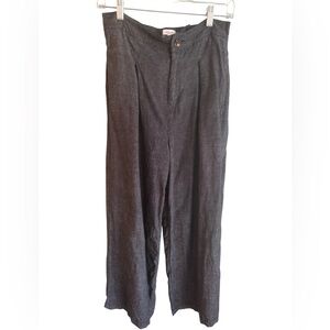 H by Halston Linen Wide Leg Woven Pattern Trousers Elastic Back Waist